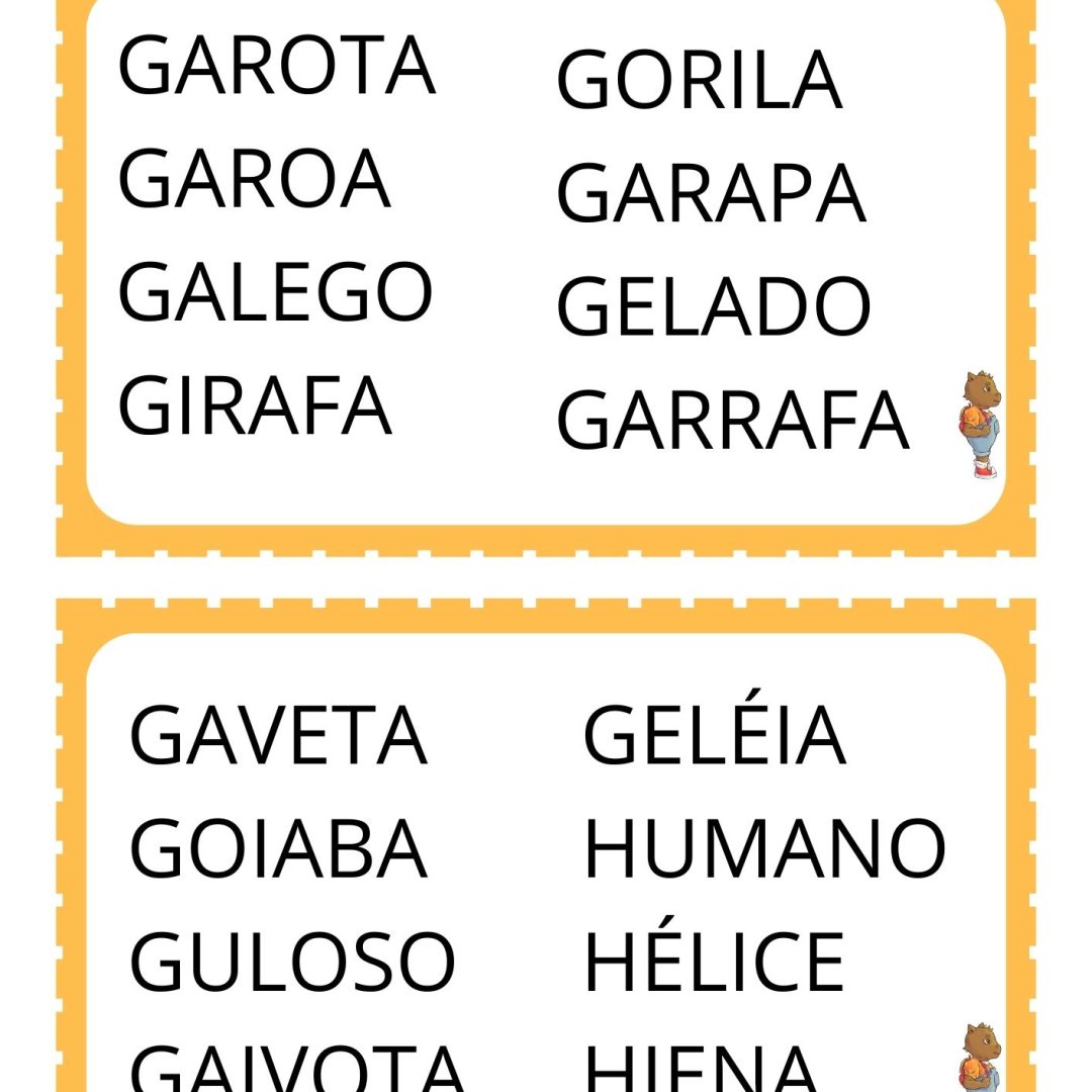 Fichas de palavras